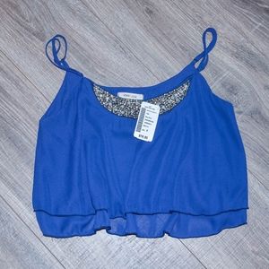 Denim Blue Crop Top with Beaded Detail